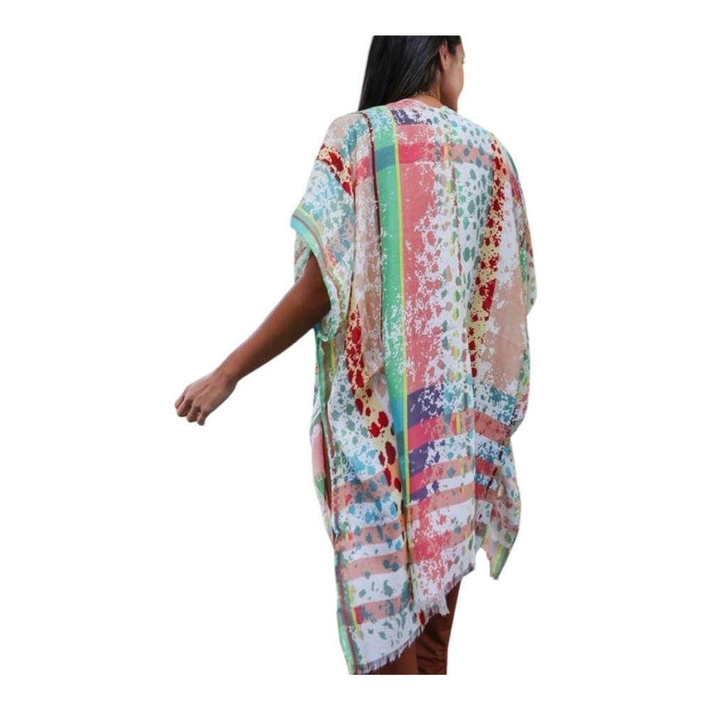 Boutique Splatter Pattern Kimono Wrap / Boho Flowy Summer Cardigan - Picture 2 of 2